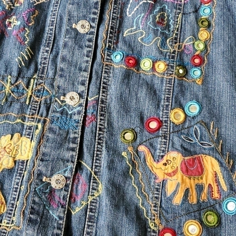 Y2K Chicos Denim Embroidered Vest Size 1 Medium - Picture 2 of 4